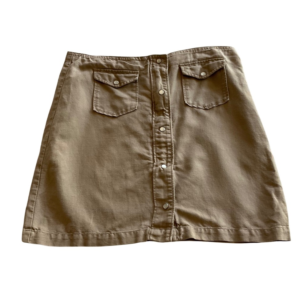 Horny Toad Button Front‎ Mini Skirt Women 6 Tan Khaki Linen Blend Pockets